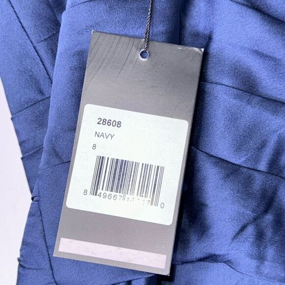 La Femme Womens Size 8 Navy Strapless Slit Satin Ballgown - Picture 10 of 12